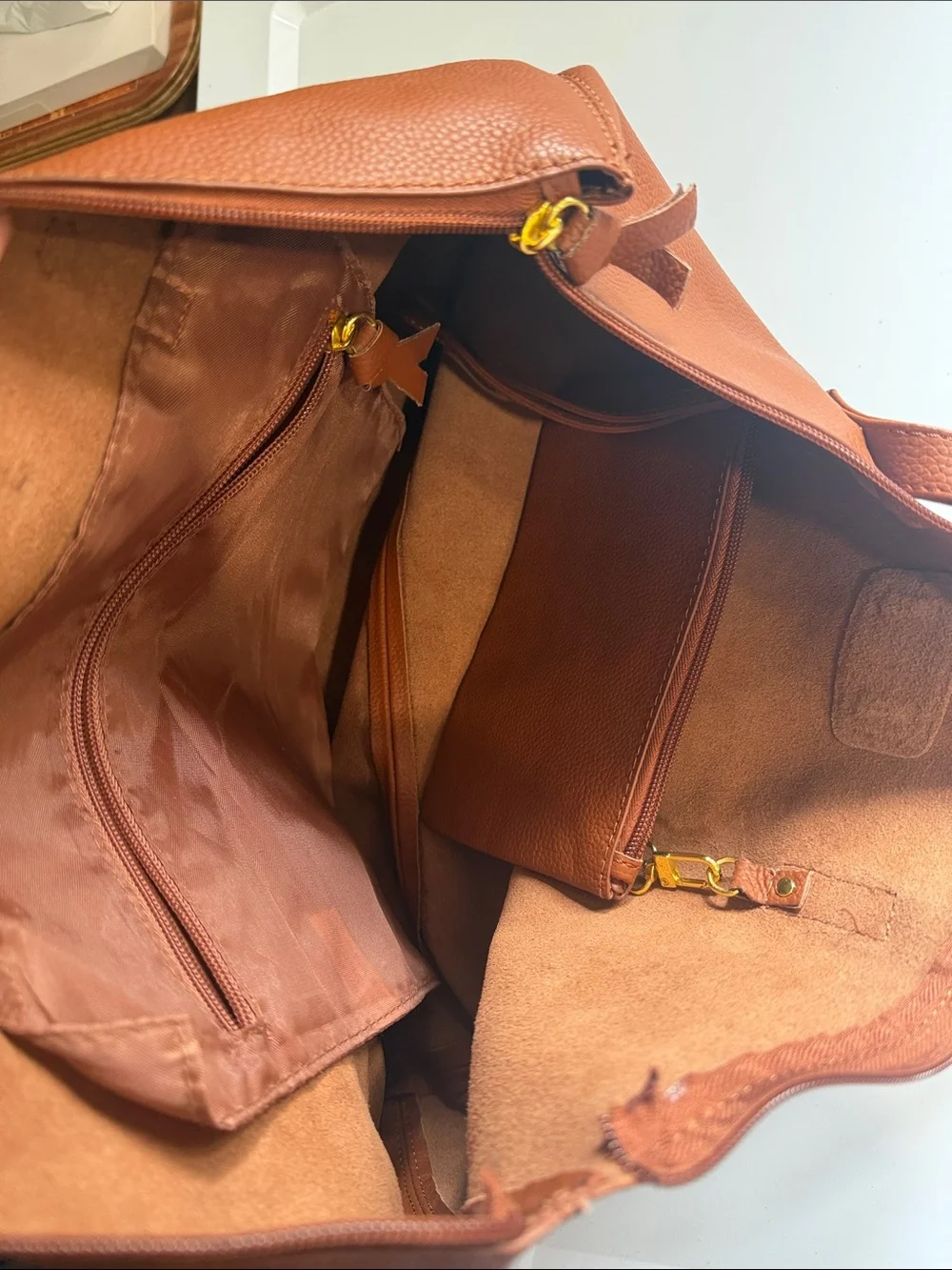 Joy Mangano Large Brown Tote Bag with Removable Pouch